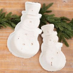 Aged Metal Snowman Tray Set of 2