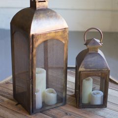 Antique Inspired Bronze Lanterns, Set of 2