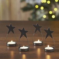 Country Star Black Metal Tealight Holders Set of 4