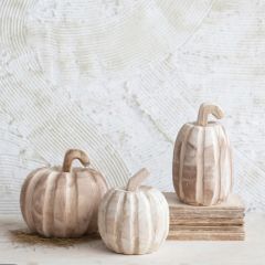 Decorative Hand Carved Wood Pumpkin 5 inch