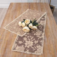 Fringed Floral Sepia Table Runner