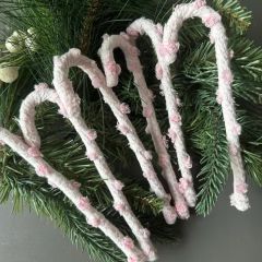 Pink Chenille Candy Cane Ornament Set of 6