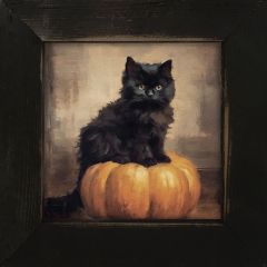 Rustic Framed Cat On Pumpkin Wall Art