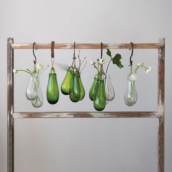 Hanging Blown Glass Tear Drop Vase Green One of Each | Antique Farmhouse