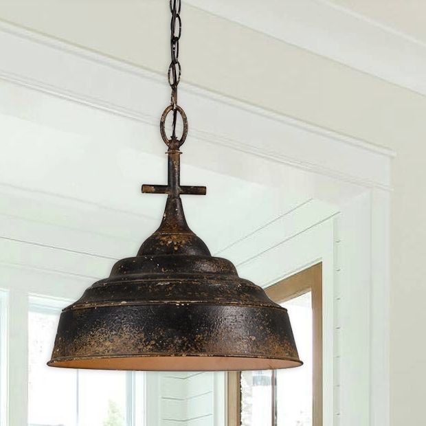 Antiqued Metal Pendant Lamp | Antique Farmhouse