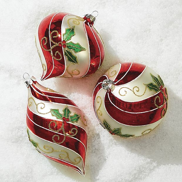 Swirls With Holly Ornaments Set of 3 | Antique Farmhouse