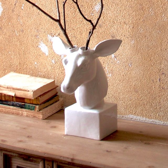 Table Top Ceramic Deer Head with Antler Holes | Antique Farmhouse