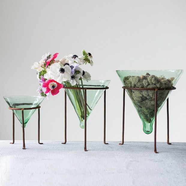 Hollow Half Log Vase Holder, Glass Flower Vase Holder