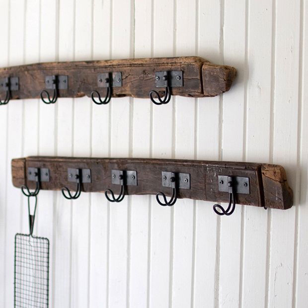 5 Wire Hook Recycled Wood Coat Rack Set of 2 | Antique Farmhouse