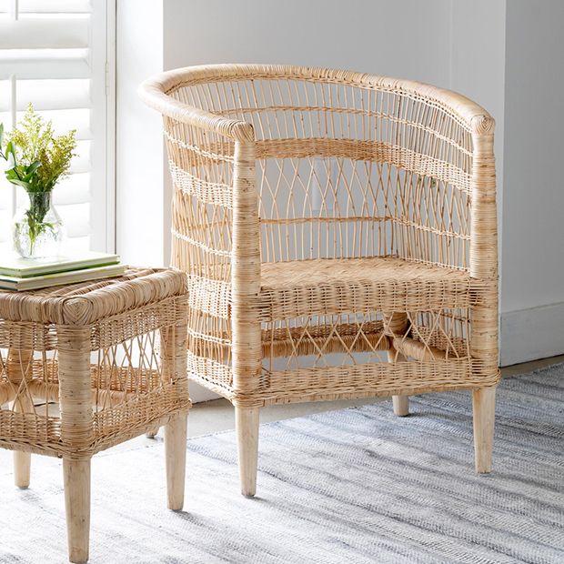 Curved Back Natural Rattan Accent Chair | Antique Farmhouse