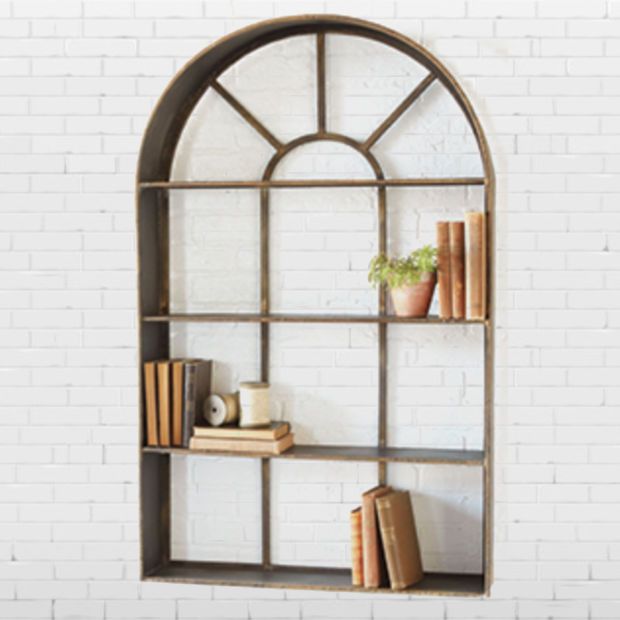 Wood And Metal Arched Wall Shelf