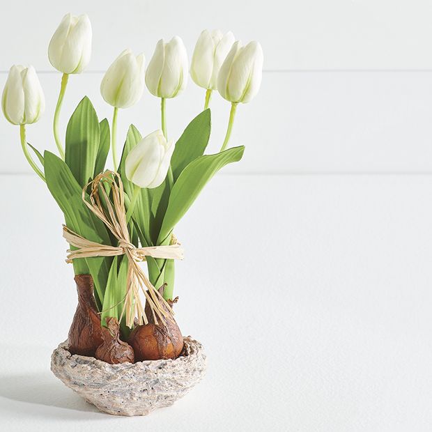Artificial Tulip Arrangement With Bulbs | Antique Farmhouse