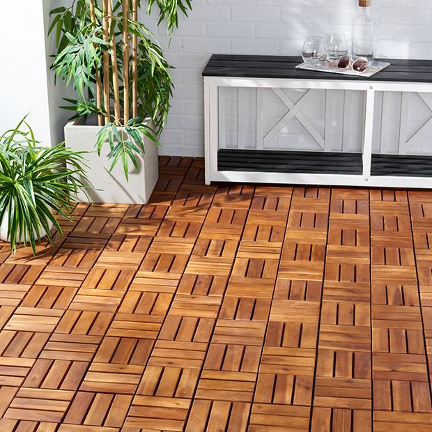 Acacia Wood Slat Floor Tile Set of 10 | Antique Farmhouse