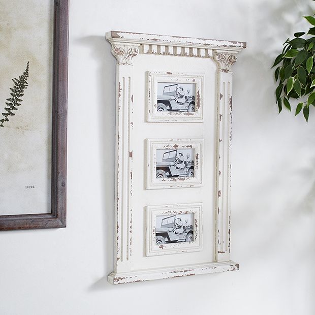 3 Opening Antiqued Wood Photo Collage Frame | Antique Farmhouse