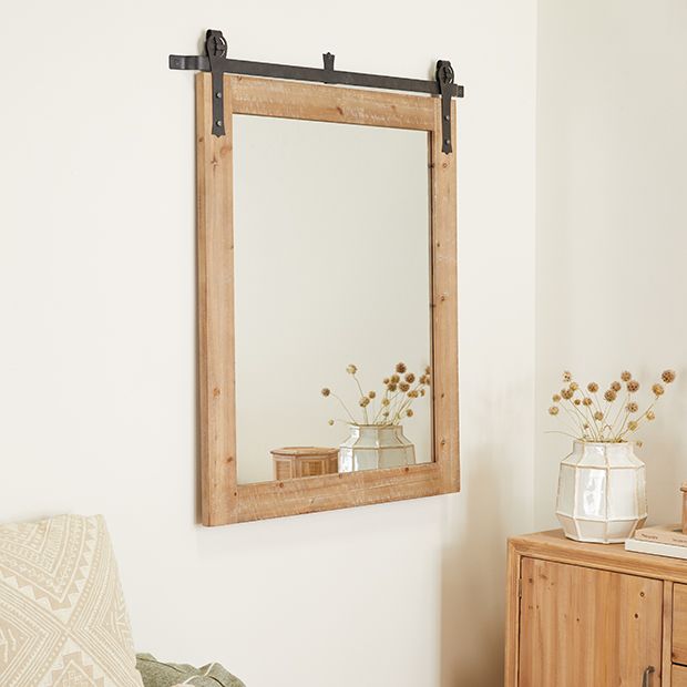 Barn Door Style Wood and Metal Mirror | Antique Farmhouse