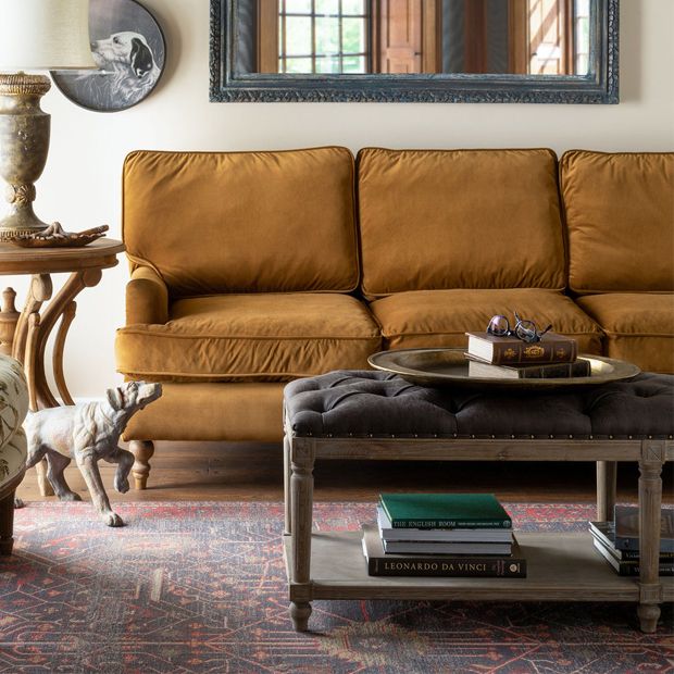 Classic Comforts Velvet Upholstered Sofa | Antique Farmhouse