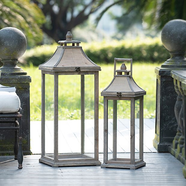 Decorative Wood Candle Lantern Set of 2 | Antique Farmhouse