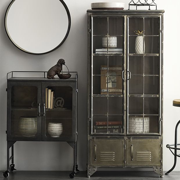 Distressed Black Metal Cabinet With 4 Doors | Antique Farmhouse