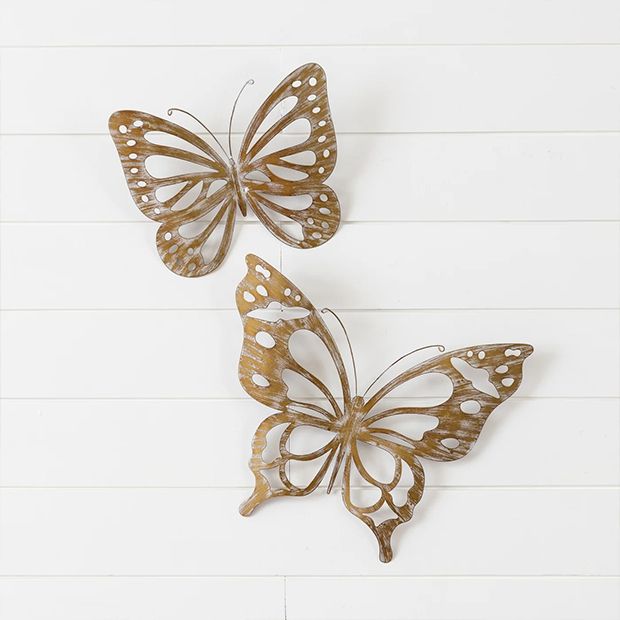 Distressed Metal Butterfly Wall Decor Set of 2 | Antique Farmhouse