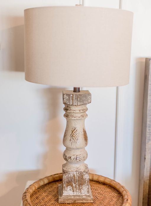 Distressed Table Lamp With Neutral Shade | Antique Farmhouse