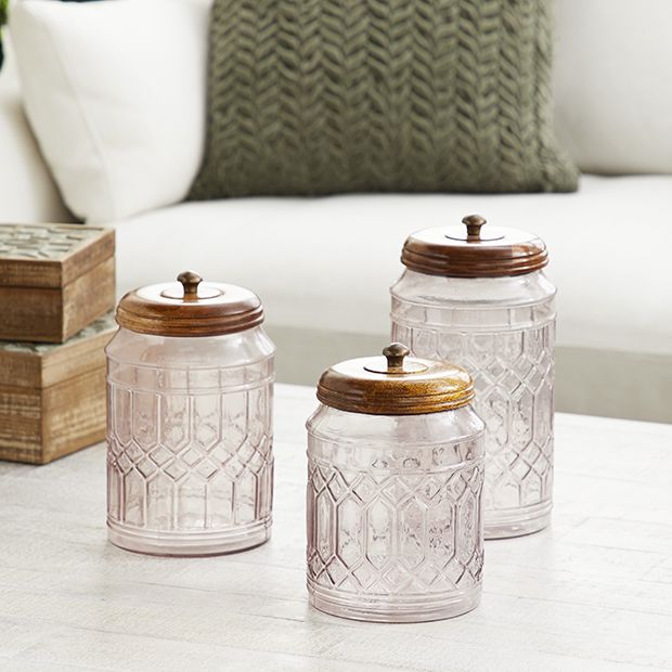 Farmhouse Cookie Jars  3 Glass Storage Containers with Lids