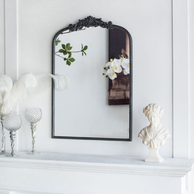 Elegant Black Mirror With Ornate Detail | Antique Farmhouse