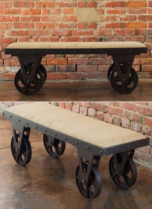 Elegant Portable Fabric Bench With Rolling Wheels | Antique Farmhouse