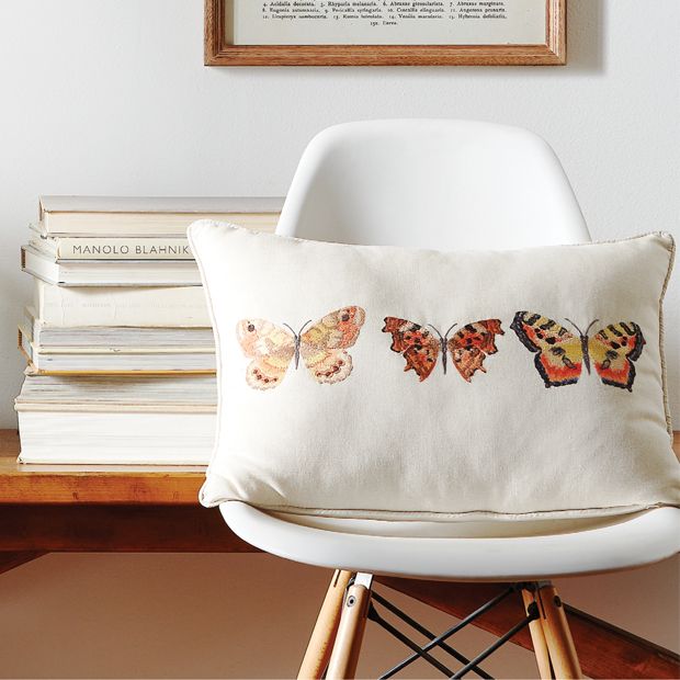 Embroidered Butterfly Lumbar Pillow | Antique Farmhouse
