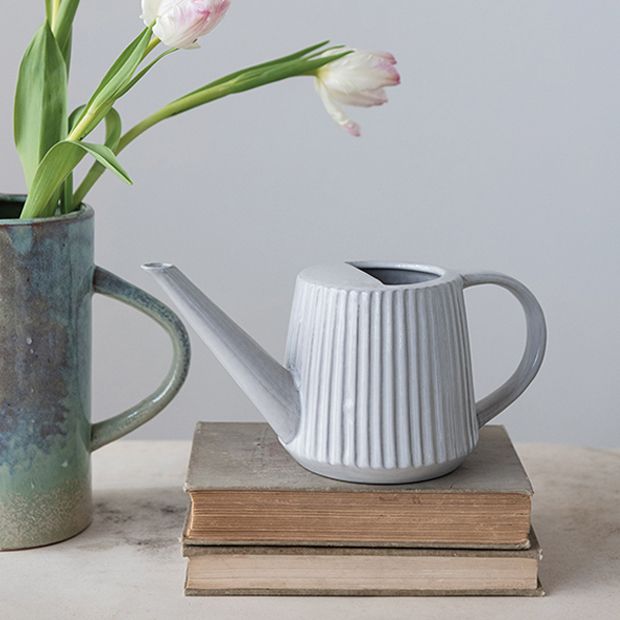 Fluted Stoneware Decorative Watering Can | Antique Farmhouse
