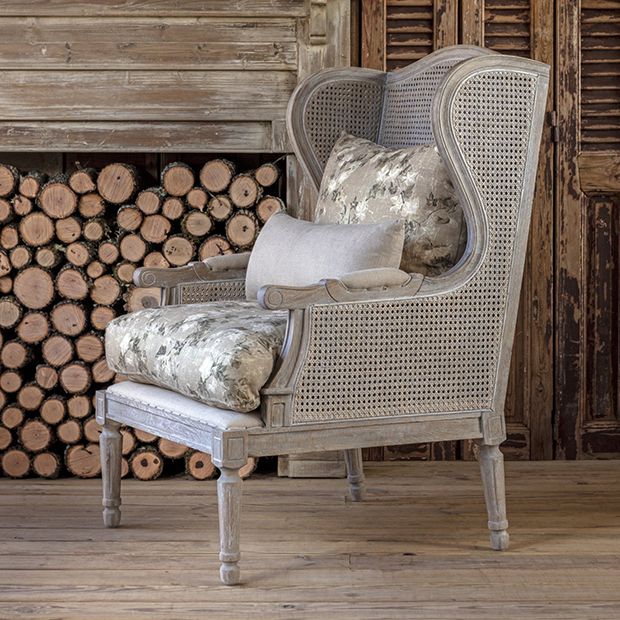 French Country Cane Wingback Arm Chair | Antique Farmhouse