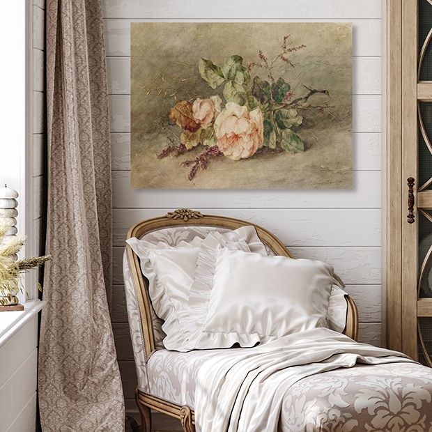 French Country Roses Canvas Wall Art | Antique Farmhouse