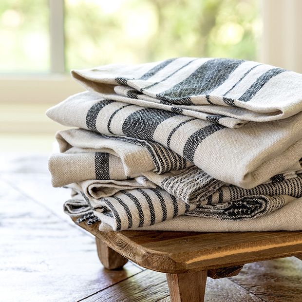 French Country Stripe Linen Dish Towel Set of 3 | Antique Farmhouse
