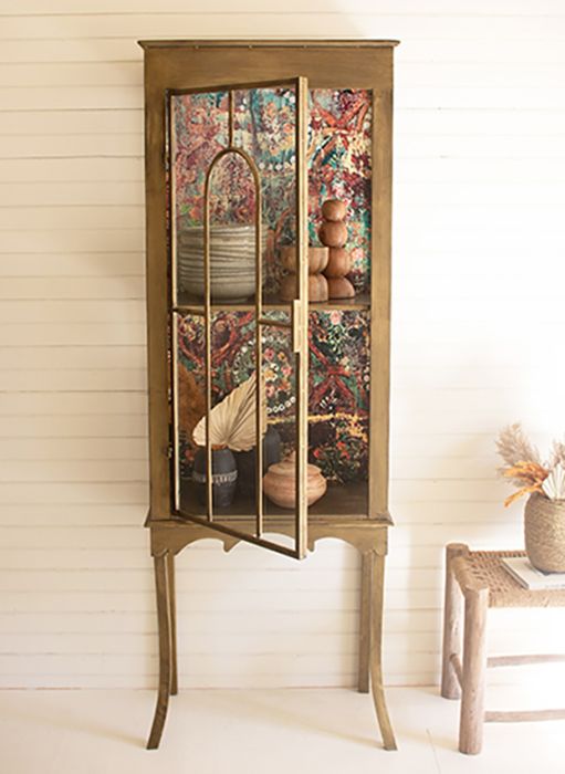 Glass Display Cabinet With Multi Color Print Back | Antique Farmhouse