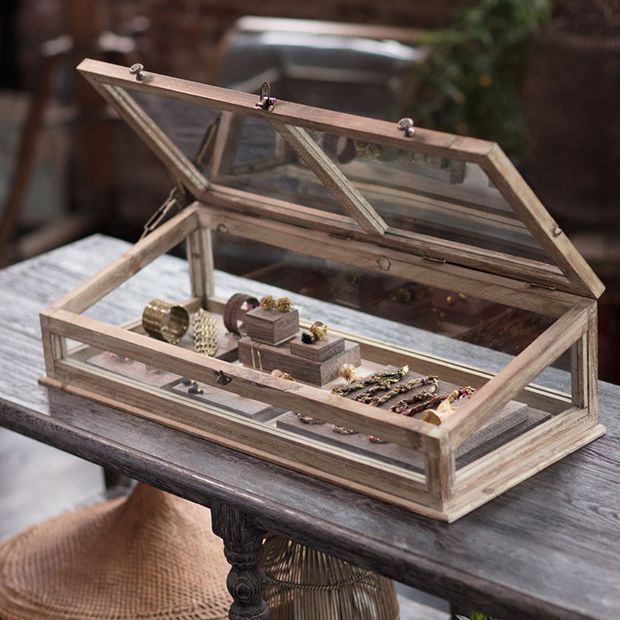 Hinged Wood Frame Glass Display Case | Antique Farmhouse