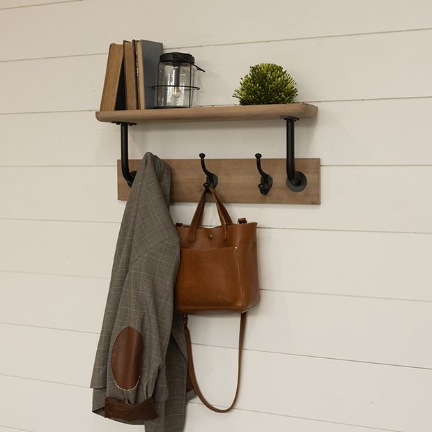 Industrial Pipe Coat Rack With Shelf | Antique Farmhouse