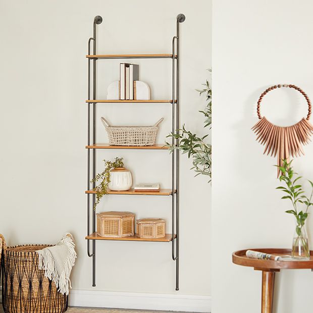 Industrial Wood and Metal Wall Shelf | Antique Farmhouse
