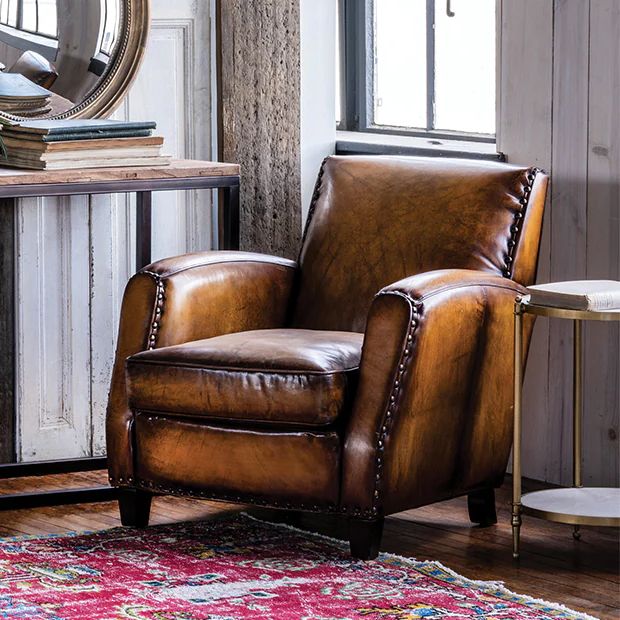 Leather Upholstered Reading Club Chair | Antique Farmhouse