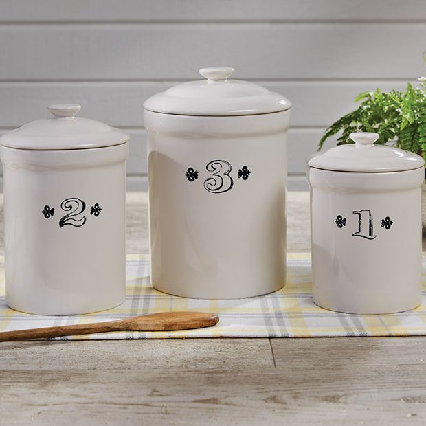Lidded Ironstone Kitchen Canisters Set of 3