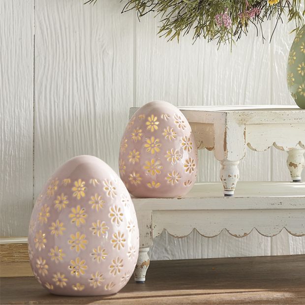 Lighted Porcelain Pink Easter Egg Set of 2 | Antique Farmhouse