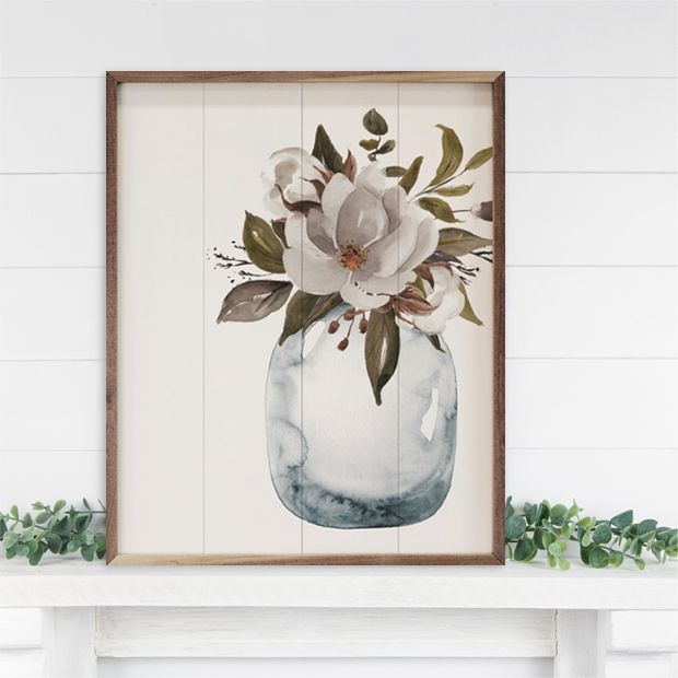Magnolia And Cotton Vase Framed Wall Art | Antique Farmhouse