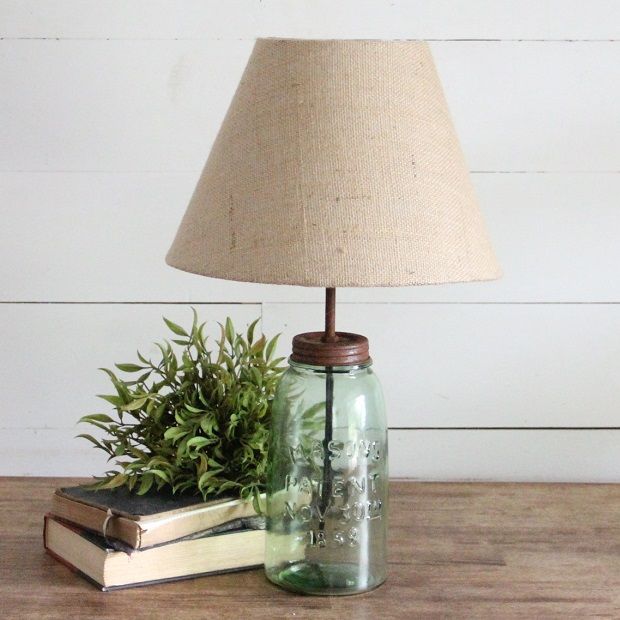 Mason Jar Lamp With Burlap Shade | Antique Farmhouse