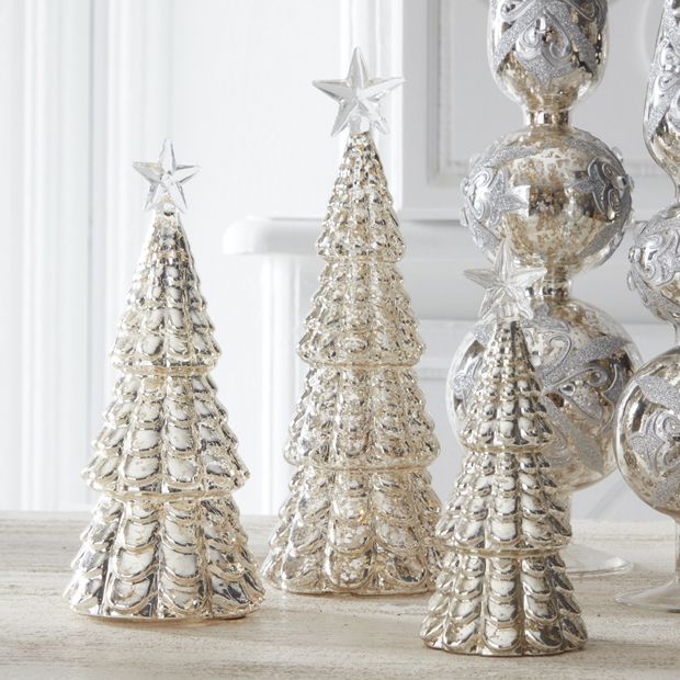 Mercury Glass LED Tree With Star on Top Set of 3 | Antique Farmhouse