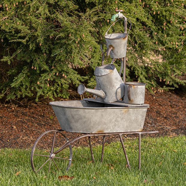 Metal Bucket and Wheelbarrow Garden Fountain | Antique Farmhouse