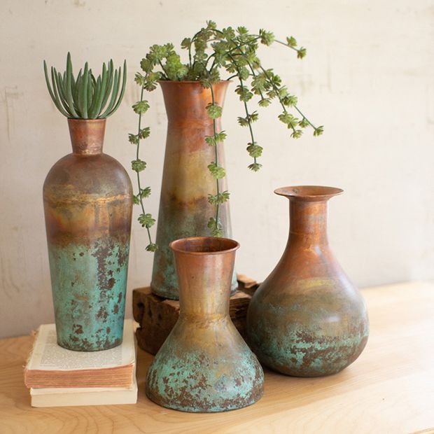 Metal Two Tone Vase Set of 4 | Antique Farmhouse