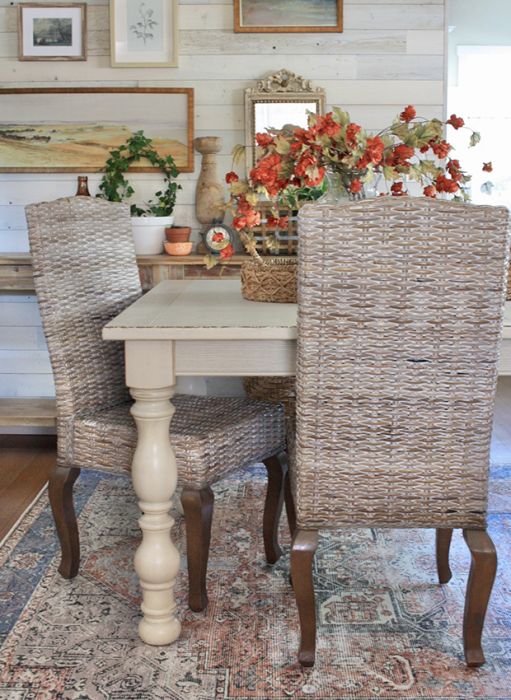 Natural Woven Rattan Dining Chair Set of 2 | Antique Farmhouse