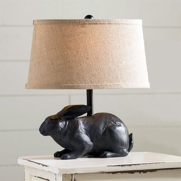 Rabbit Table Lamp With Burlap Shade | Antique Farmhouse