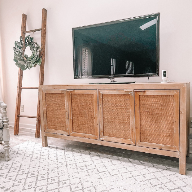 Rattan and Wood Console Cabinet | Antique Farmhouse
