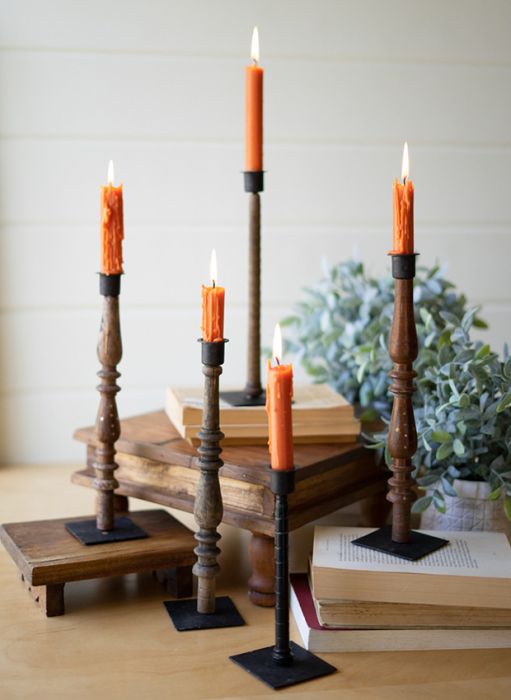 Repurposed Spindle Taper Candle Holders Set of 5 | Antique Farmhouse