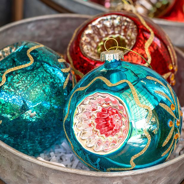 Retro Glass Holiday Reflector Ornaments Set of 4 | Antique Farmhouse