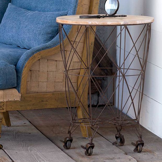 Rolling Wire Basket Accent Table | Antique Farmhouse